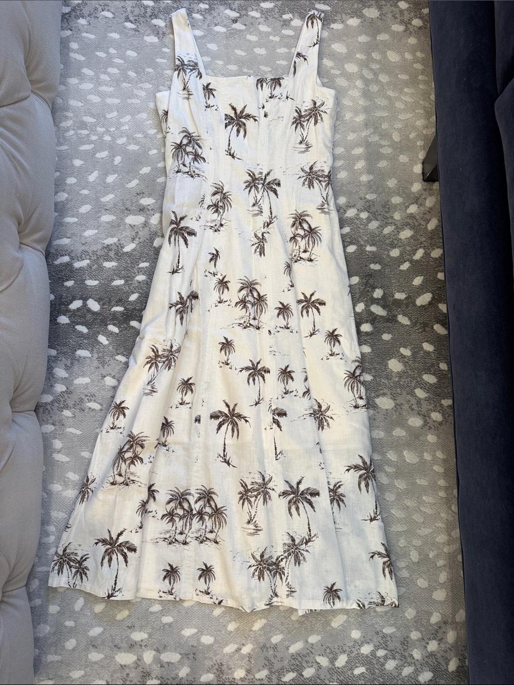 LOFT White Dress with Brown Palm Tree Print
